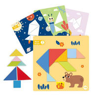 HOLZSPIELZEUG Magnetpuzzle Tangram TF642 bunt Holz, 18-teilig, geometrische Formen, Vorlagen, Magnetpuzzle - Multicolor, Holz (22/22cm) - Tooky Toy