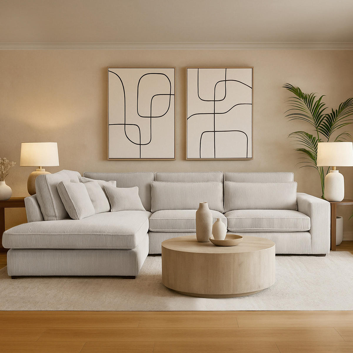 ECKSOFA Parma ohne Schlaffunktion beige links - Beige/Schwarz, Textil (314/224cm) - Beautysofa