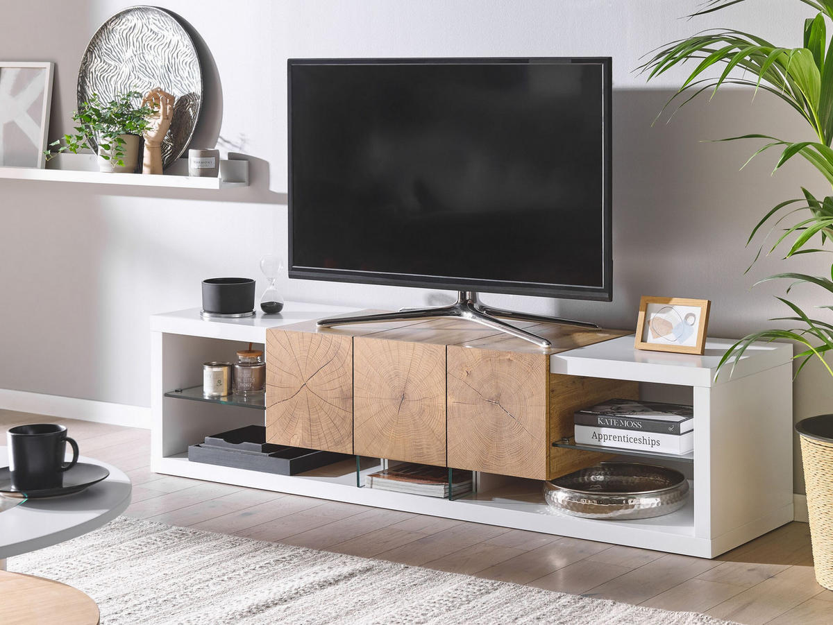 TV-MÖBEL Weiß, Hellbraun FULERTON 42/160/40 cm - Weiß, Holzwerkstoff (160/40/42cm) - Beliani