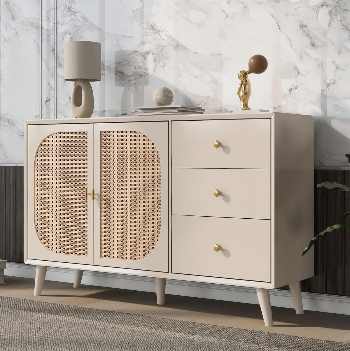 SIDEBOARD 120/40/82,5 cm mit 2 Türen & 3 Schubladen in Offwhite - Weiß, Holzwerkstoff (120/82.5/40cm) - BEAOK