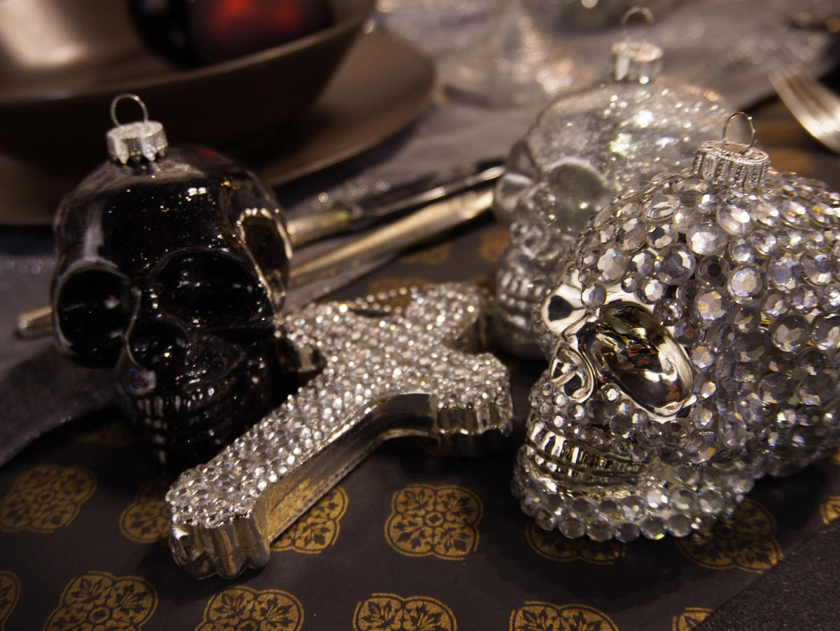 CHRISTBAUMSCHMUCK Sub Culture Strasssteine Silberfarbig 9cm (Glas / 3 Stk.) - Silberfarben, Glas (5/8/5cm) - Krebs Glas Lauscha