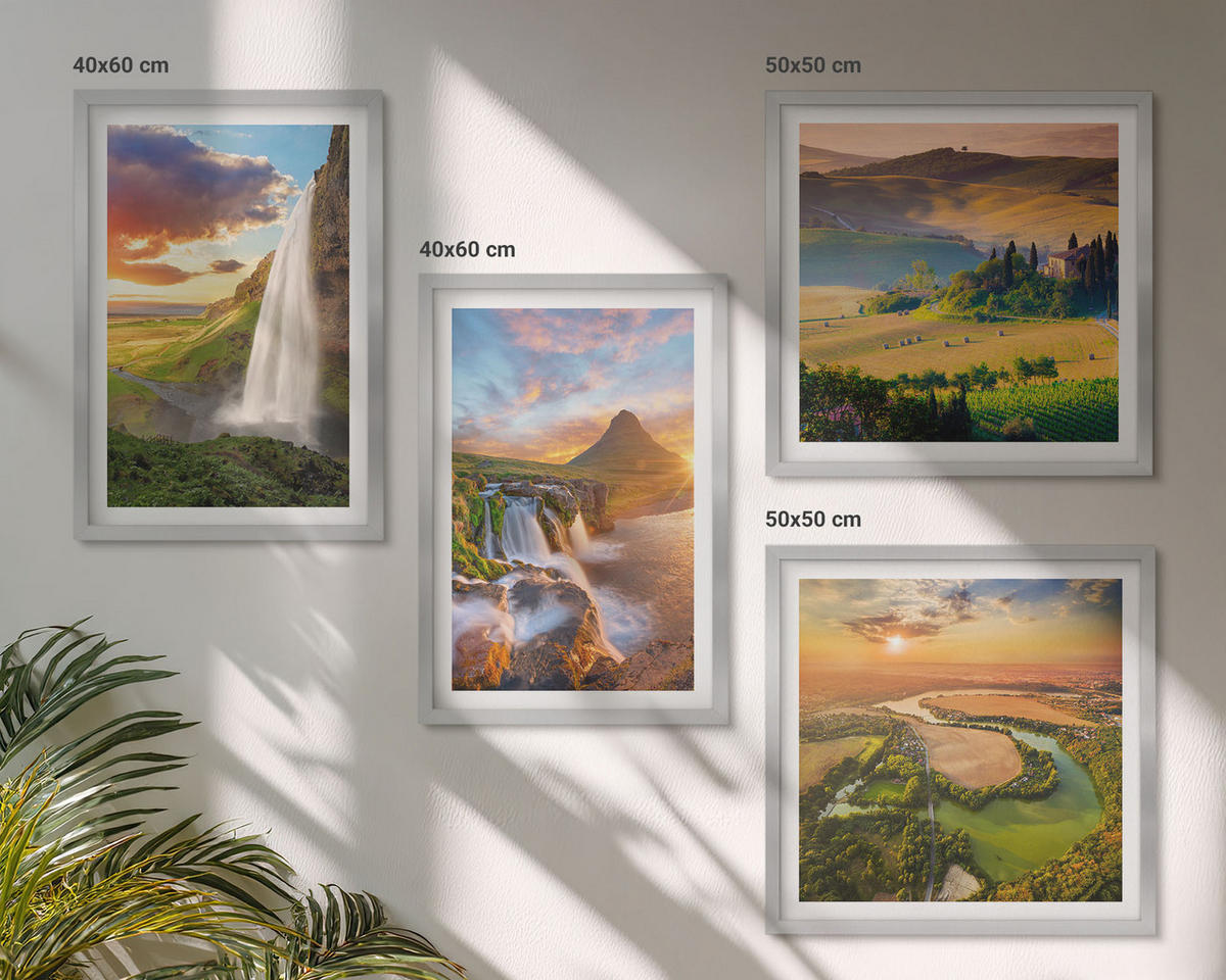BILDER SET 4er Set - 50x50 cm & 40x60 cm Silberner Rahmen - Italienische Sonnenuntergänge - Silberfarben, Kunststoff (50/50cm) - TULUP