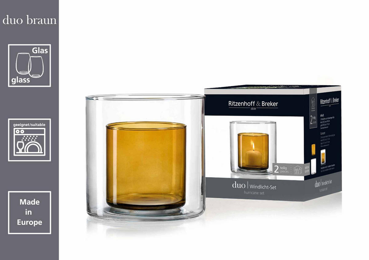 WINDLICHT Duo braun 16 cm - Braun, Glas (16/16/16cm) - Ritzenhoff Breker