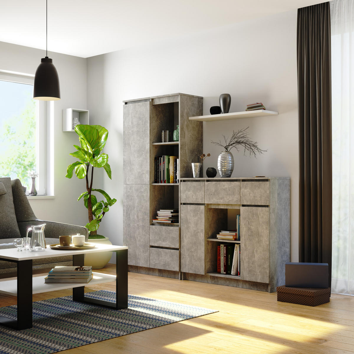 KOMMODE Steingrau 35x101x98 cm - Grau, Holzwerkstoff (101/98/35cm) - Akord