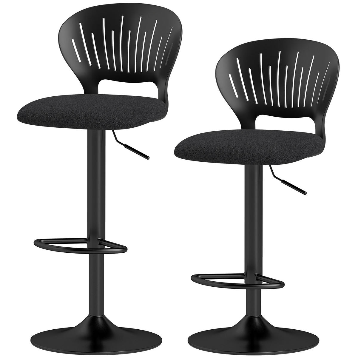 BARHOCKER, 2er-Set, Leinenoptik, Metall, Fußstütze, 40,5x43x84-105cm, atmungsaktiv, Schwarz - Multicolor, Holzwerkstoff (43/105/40.5cm) - FORIOUS