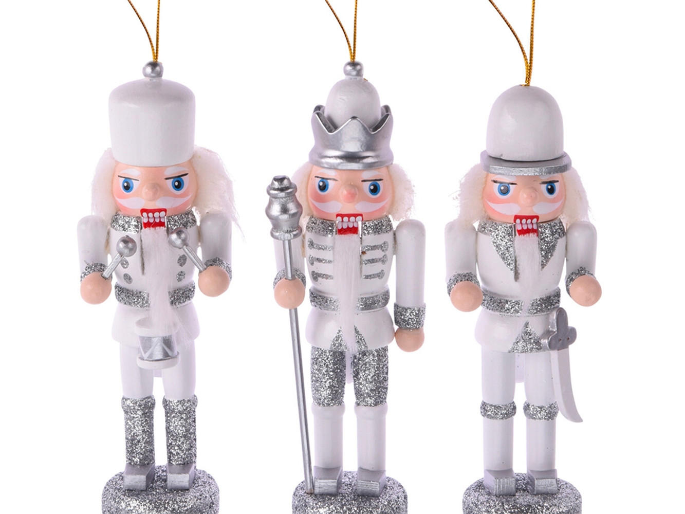 LAALU CHRISTBAUMKUGEL-SET 3 Dekorationen Nussknacker Silber Mix 12,5 cm - Silberfarben, Holzwerkstoff (20/14/25cm) - LAALU