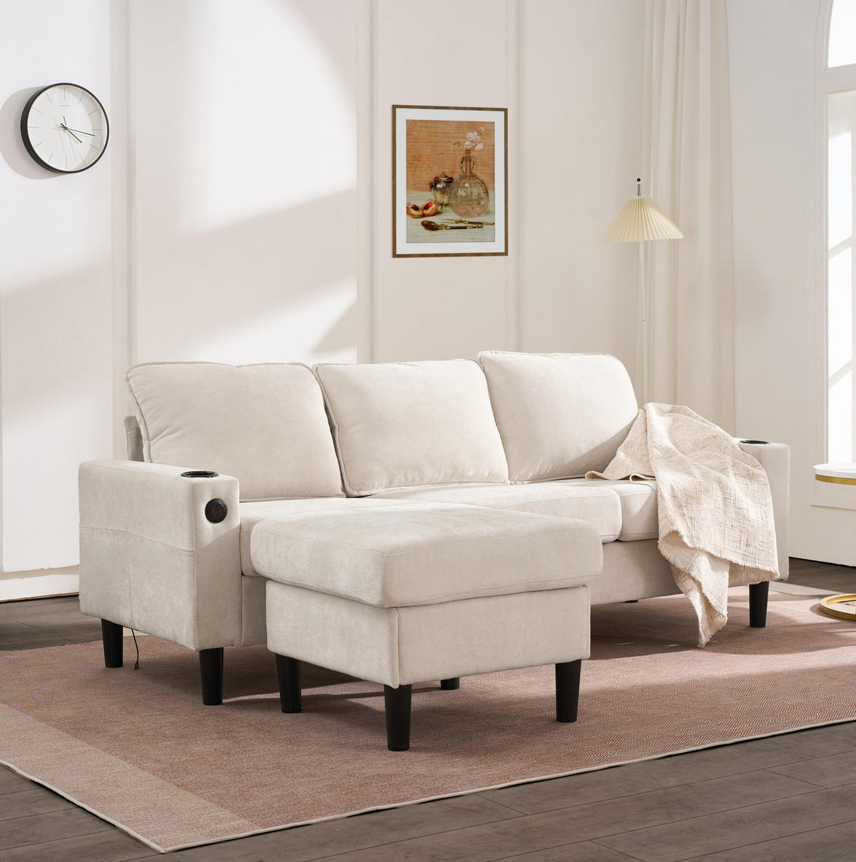 SOFA mit USB und Typ-C 202x137 cm Beige - Beige, Kunststoff (137/202cm) - Meubliv