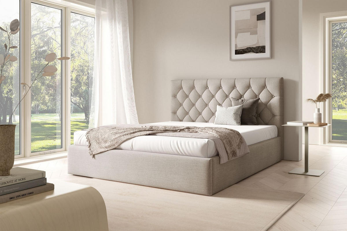 POLSTERBETT Aurevia Beige Samtbezug 160x200 cm - Beige, Textil (160/200cm) - Selsey