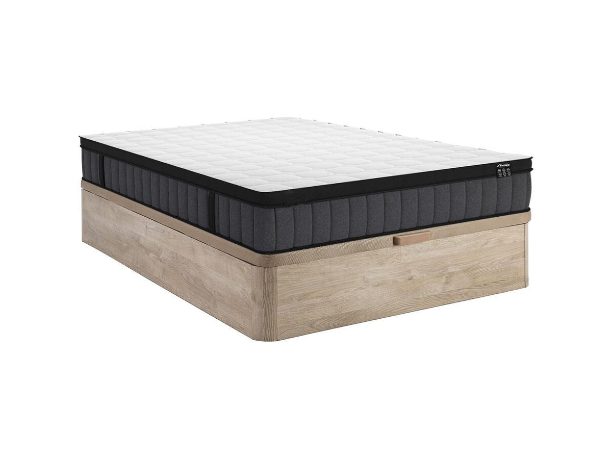 MATRATZE und Bettgestell mit Lattenrost und Bettkasten - 2 Personen - Stoff, Holz, Platte - Naturfarben Hell - - Naturfarben, Holz/Holzwerkstoff (140/190cm) - Vente-Unique