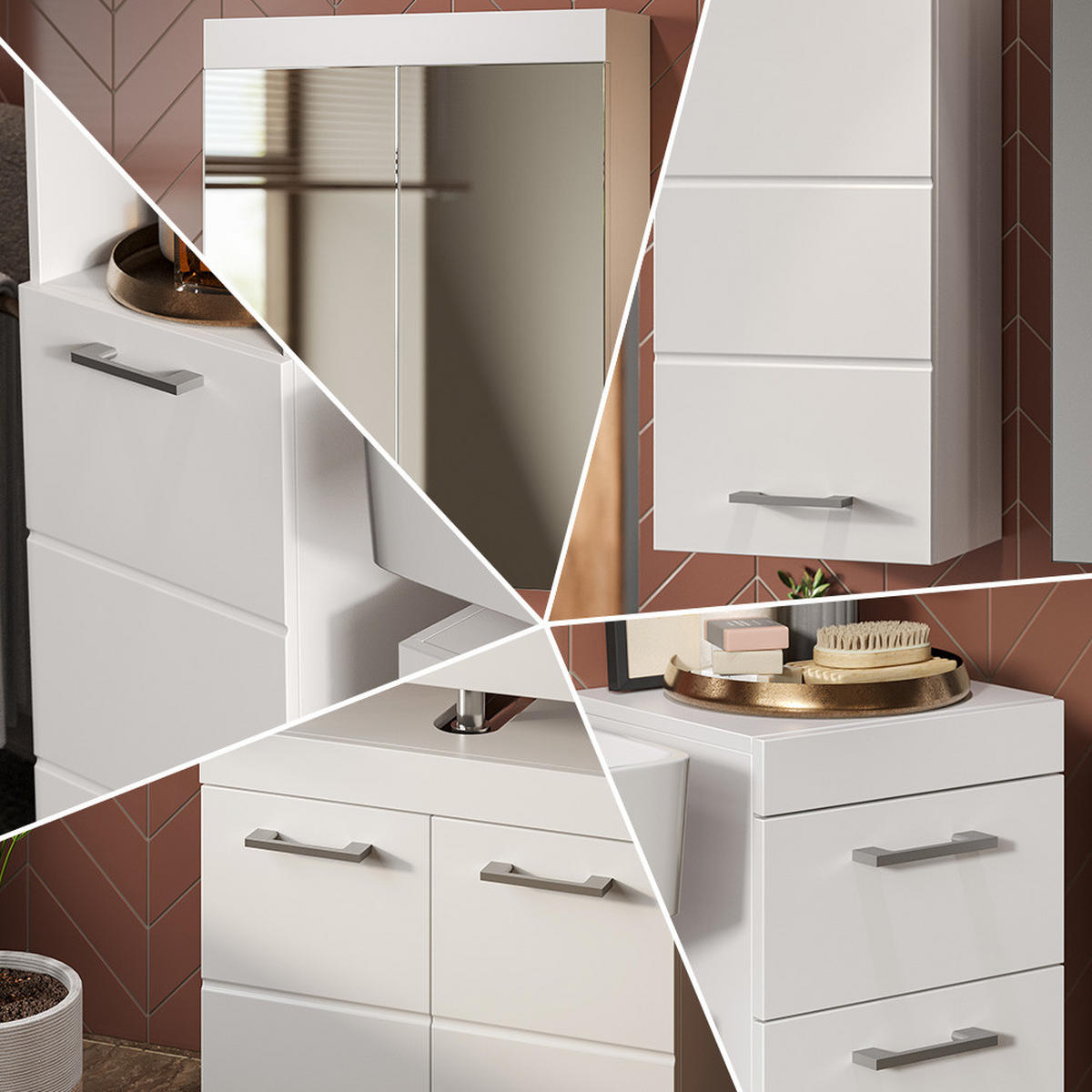 SADA NÁBYTKU DO KOUPELNY Luna Bílá - bílá, kompozitní dřevo (60/56/34cm) - Vicco