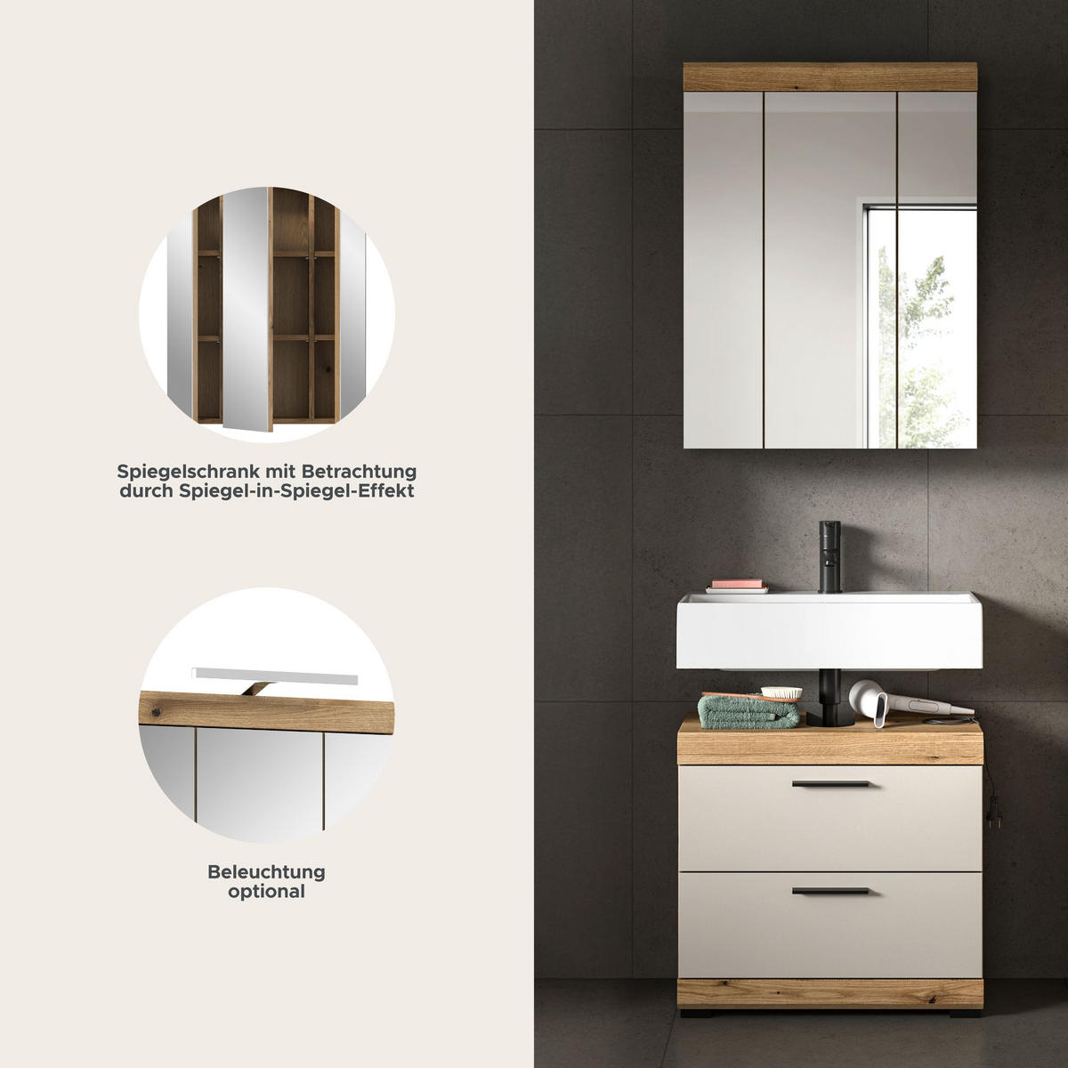 BADEZIMMER Vento 2-tlg. (B/H/T: ca. 60/191/34 cm) in Evoak Oak - Eiche Artisan, Holz (60/191/34cm)