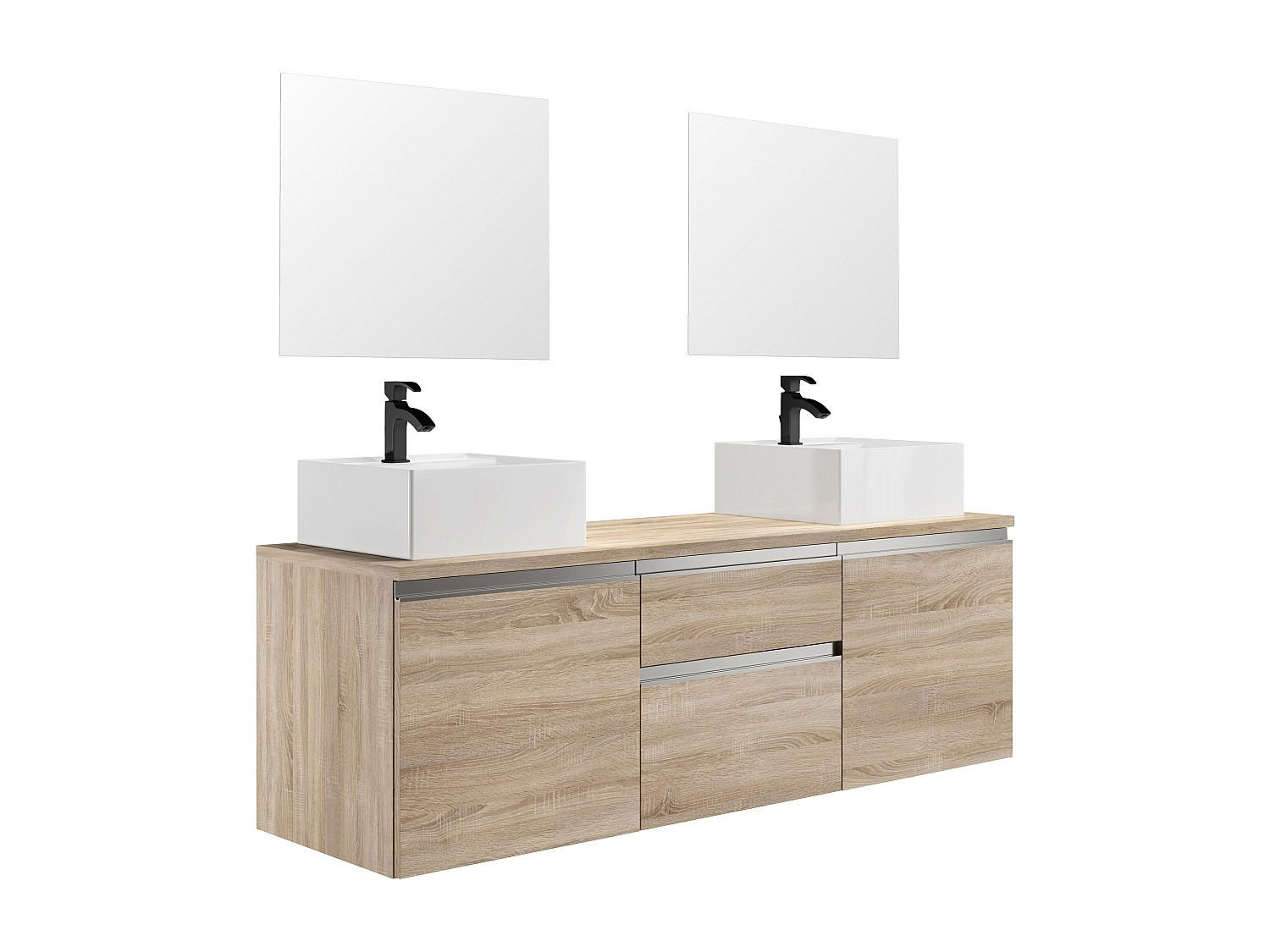 DOPPELWASCHTISCH - 150 cm x 50 cm - Holz, Platte - Naturfarben Hell - JIMENA - Naturfarben, Holz (150/46/50cm) - Vente-Unique