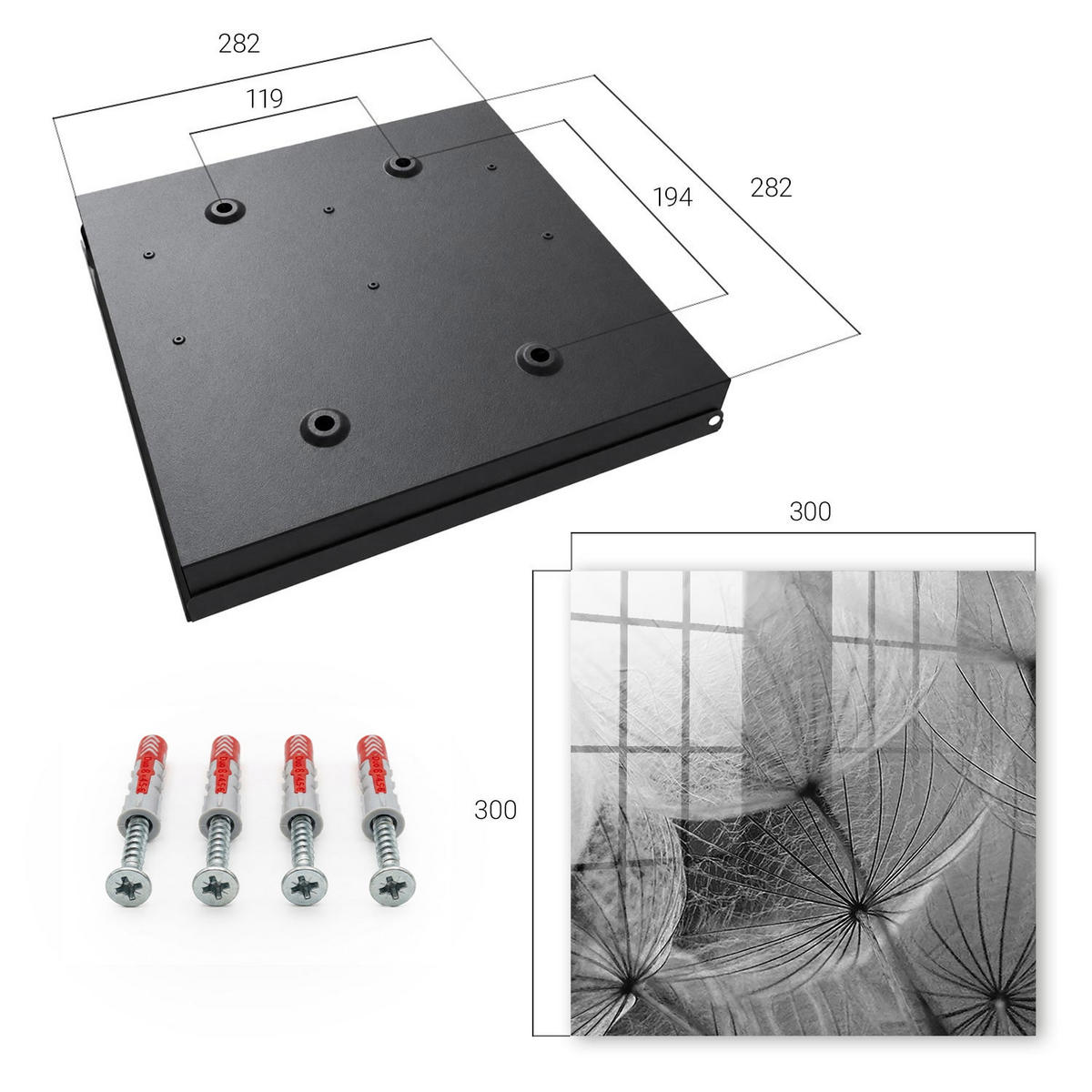 SCHLÜSSELBOX Schwarz 30x30 cm- Türöffnung nach rechts - Löwenzahnsamen - Grau, Metall (30/30/5cm) - TULUP