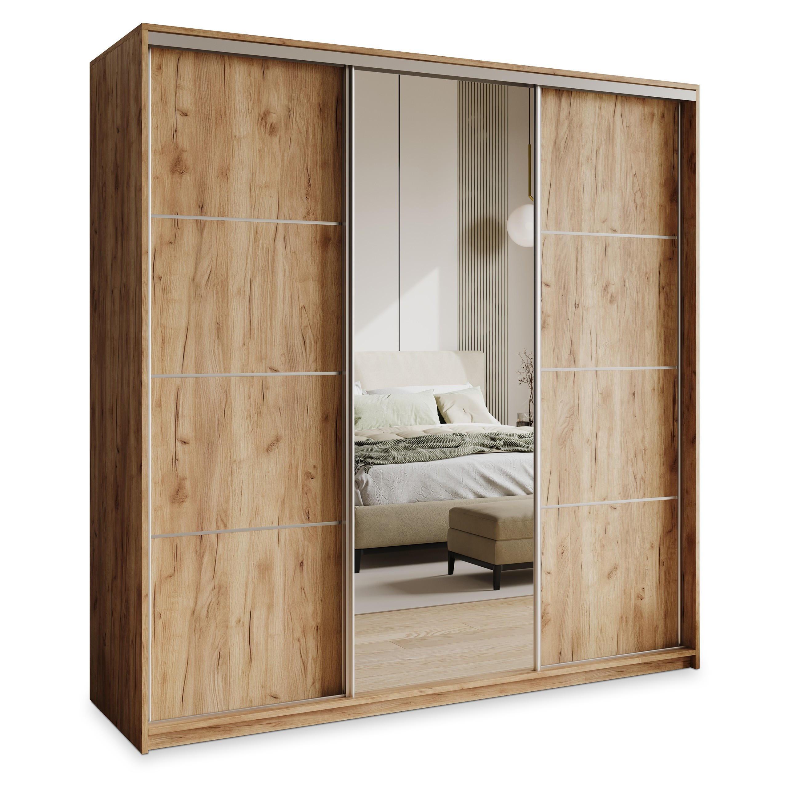 SCHWEBETÜRENSCHRANK VARO 200/205/60 cm 3-türig mit Spiegel Orange - Orange, Holzwerkstoff (200/205/60cm) - MASSENO
