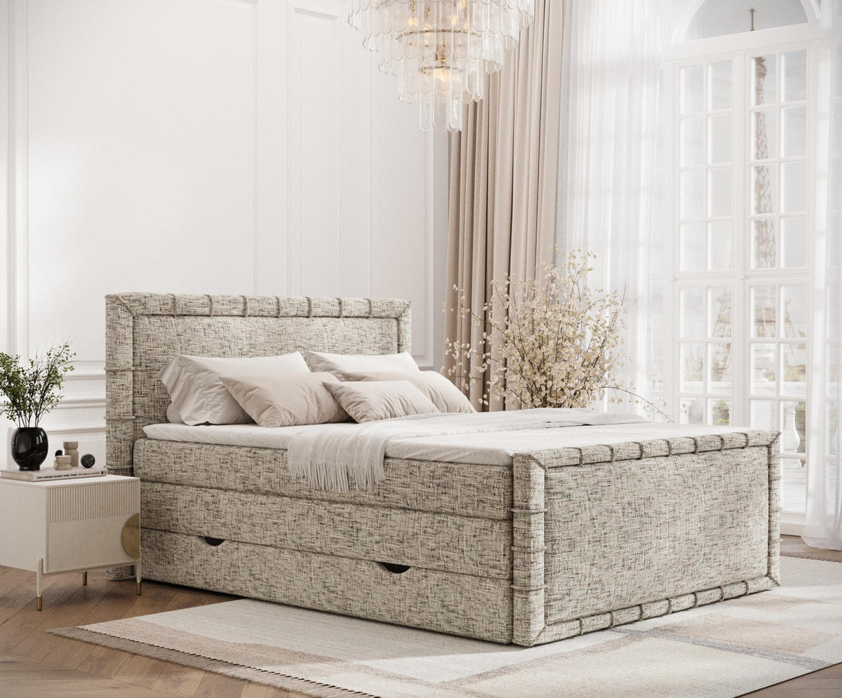 BOXBETT Estelle Beige 140/200 cm im Webstoff - Beige/Schwarz, Holz/Holzwerkstoff (140/200cm) - Maison de Reve