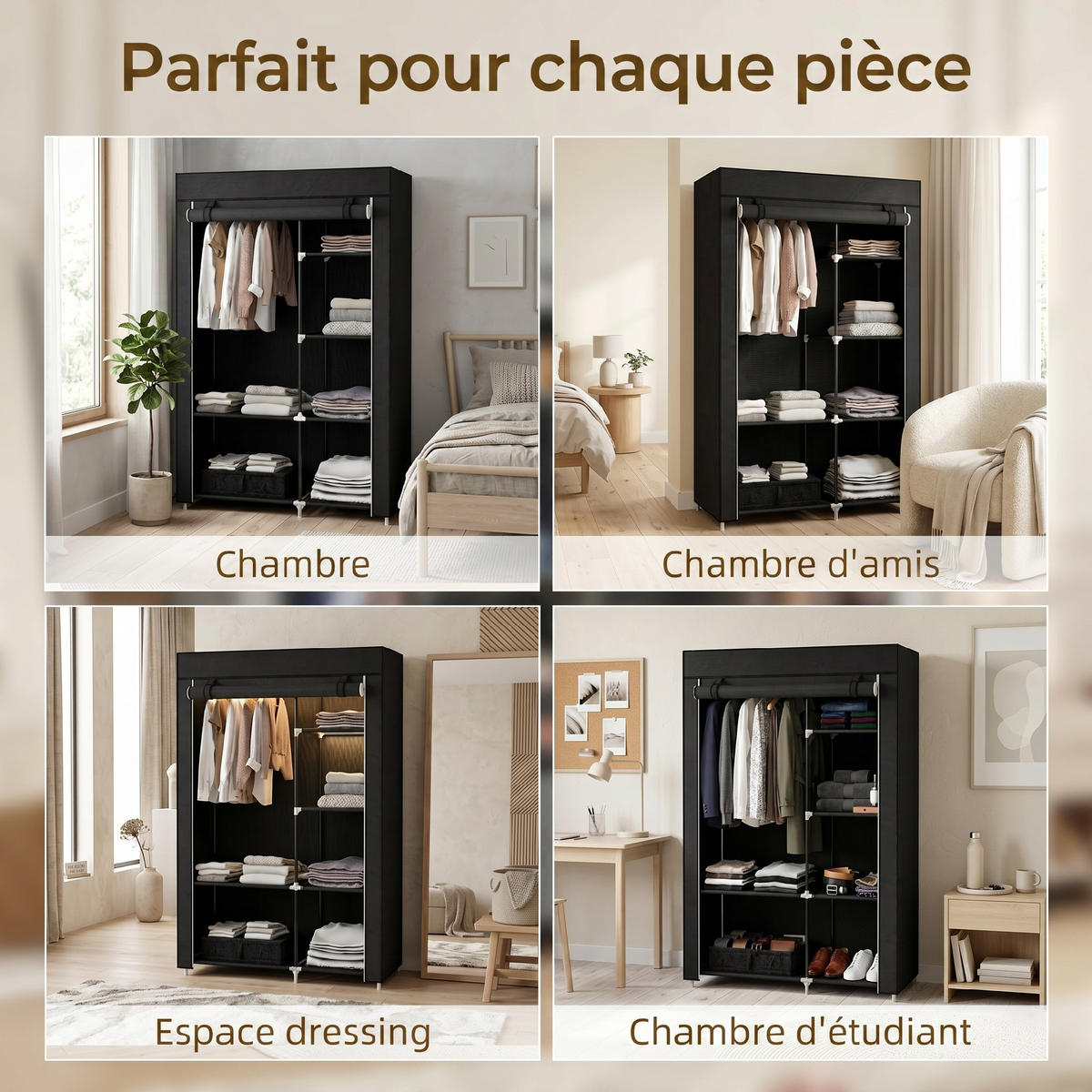 STOFFSCHRANK Schwarz 1 Stück - Schwarz, Metall (103/162.5/43cm) - GiPP