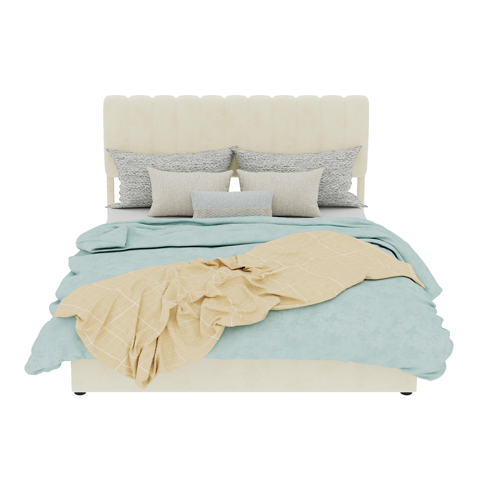 POLSTERBETT 140/200 cm beige aus Stoff und Metall mit gepolstertem Kopfteil - Beige, Textil (140/200cm) - OKWISH