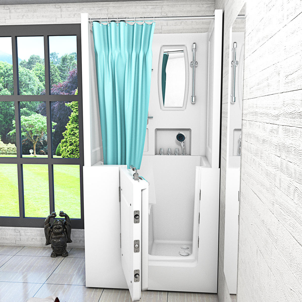 SENIORENDUSCHE S02D-TH-C-L Weiß - Weiß, Glas/Kunststoff (100/78/205cm) - AcquaVapore by Sandra Jentho