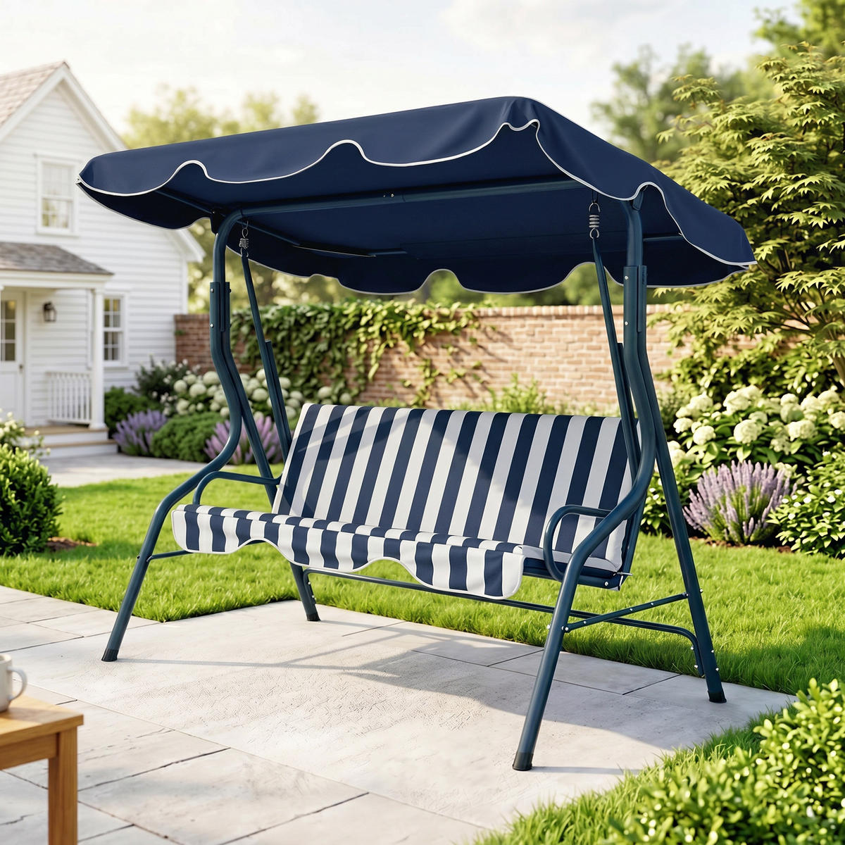 OUTDOOR-SCHAUKEL, verstellbar Stahlrahmen Sonnendach, blau - Blau, Metall (52.5/14.5/138.5cm) - Vallsero
