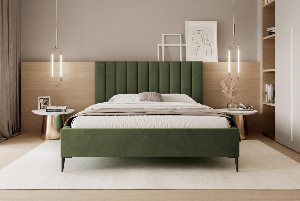 POLSTERBETT Mona SLIM III Polsterbett für Ihr Schlafzimmer in VELUTTO Stoff 180x200 cm Hellgrün - Schwarz/Hellgrün, Holz/Holzwerkstoff (180/200cm) - DomoHome