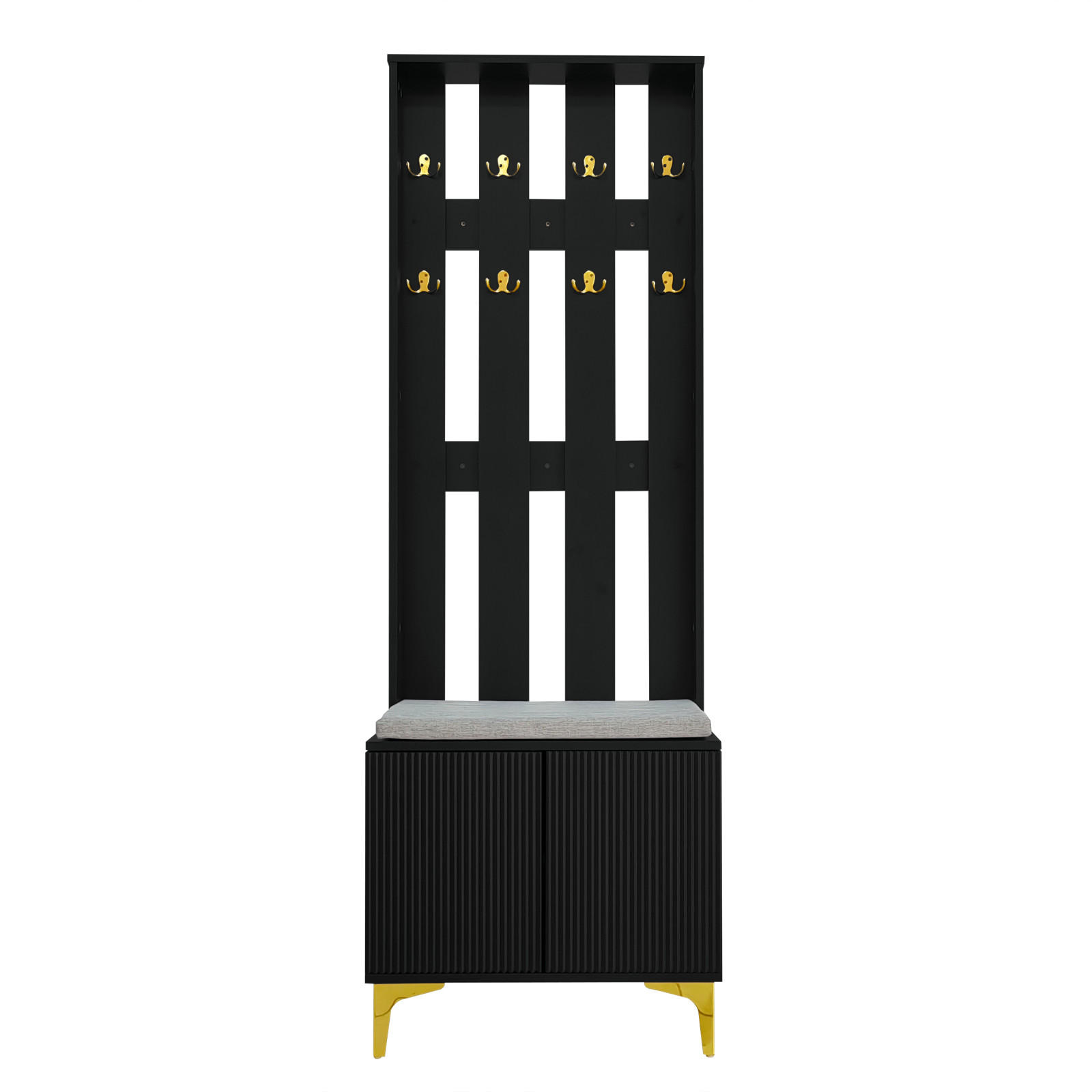 GARDEROBENSET Schwarz mit Schuhschrank, Sitzkissen und Haken für Flur - Schwarz, Holz (60/180/35cm) - PARAFTA HOME