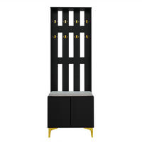 GARDEROBENSET Schwarz mit Schuhschrank, Sitzkissen und Haken für Flur - Schwarz, Holz (60/180/35cm) - PARAFTA HOME