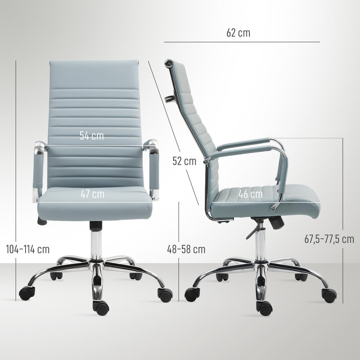 BÜROSTUHL mit Wippfunktion, Hellgrau - Hellgrau, Leder (54/114/62cm) - Vinsetto