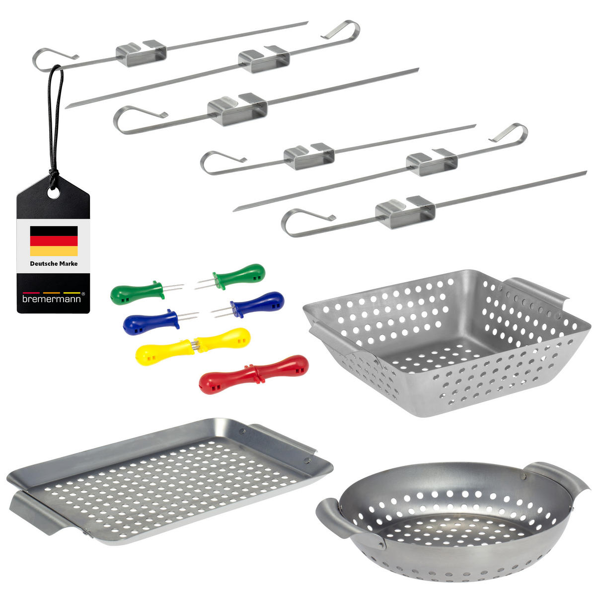 VEGGIE-GRILL-SET 13tlg. - Edelstahlfarben, Metall (32/1.5/18.5cm) - bremermann