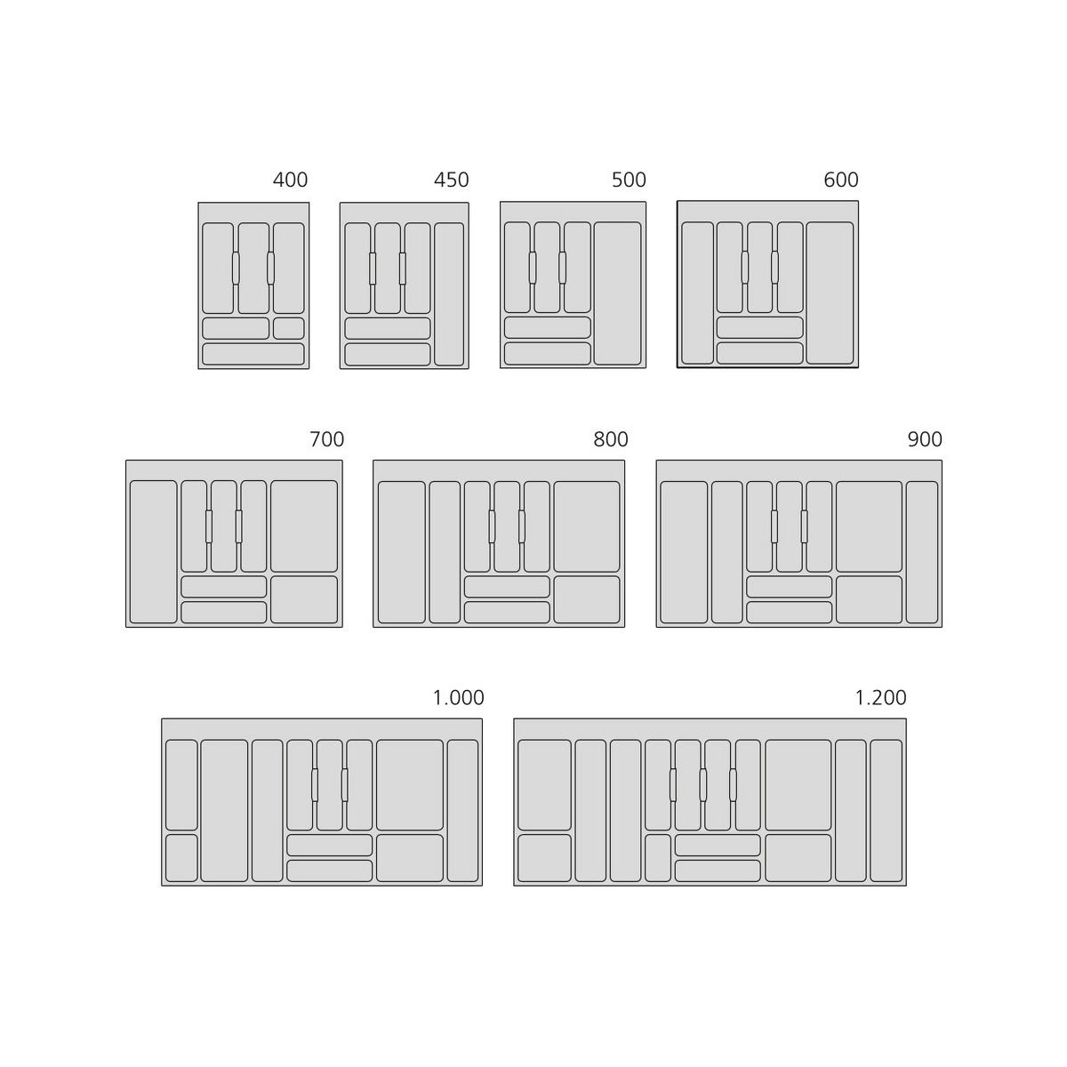 BESTECKEINSATZ Optima für Universalschublade, Modul 700mm, Kunststoff, Grau - Grau, Kunststoff (52/5/65cm) - EMUCA
