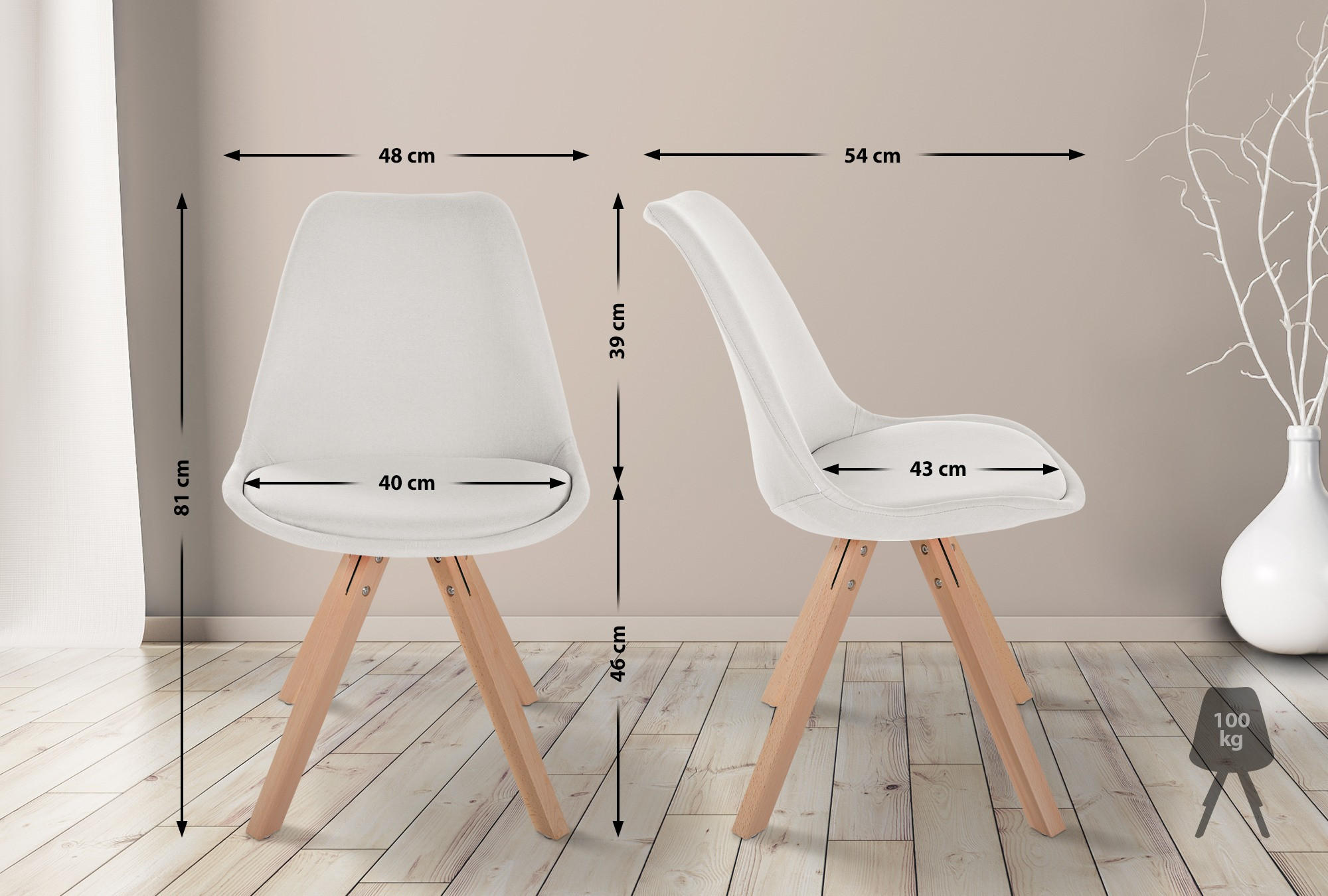 STUHL 4er Set Stoff creme - Creme/Naturfarben, Holz/Textil (48/81/54cm) - CLP