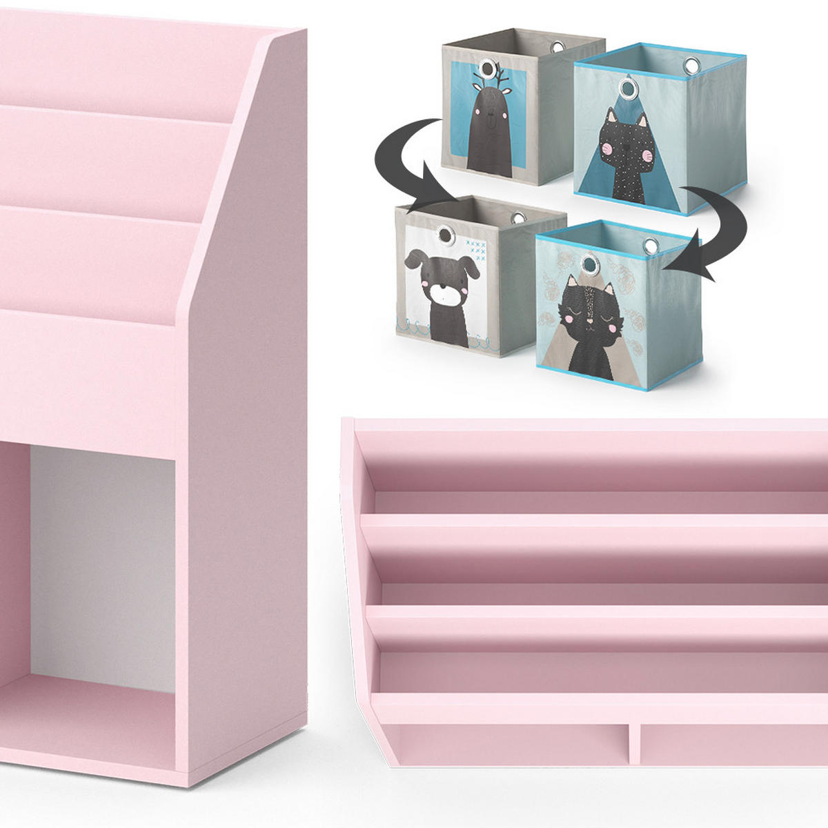 KINDERREGAL Luigi Rosa 72 x 79 cm mit 2 Faltboxen (Hund, Katze) - Pink, Holzwerkstoff (72/79/30.7cm) - Vicco