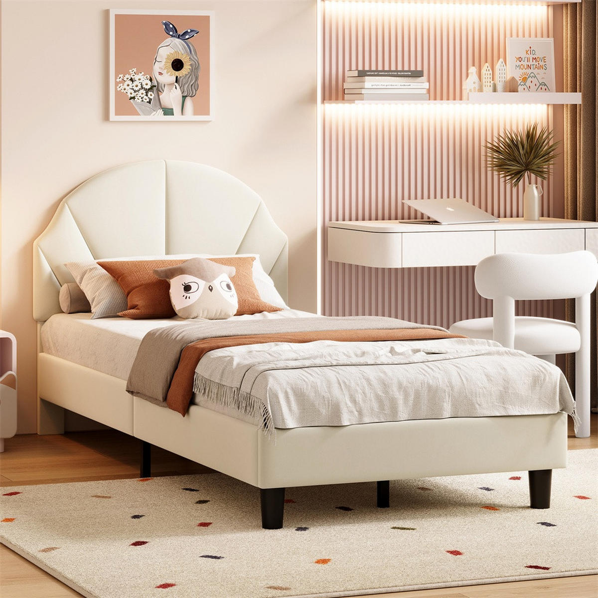 KINDERBETT 90x200 cm mit höhenverstellbarem Kopfteil - ohne Matratze - Beige - Beige, Textil (90/200cm) - DELFA