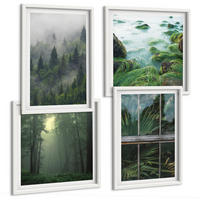 BILDER SET 4er Set - 50x50 cm & 40x60 cm Weißer Rahmen - Waldnebel, Fluss, Gewächshauspflanzen - Weiß, Kunststoff (50/50cm) - TULUP
