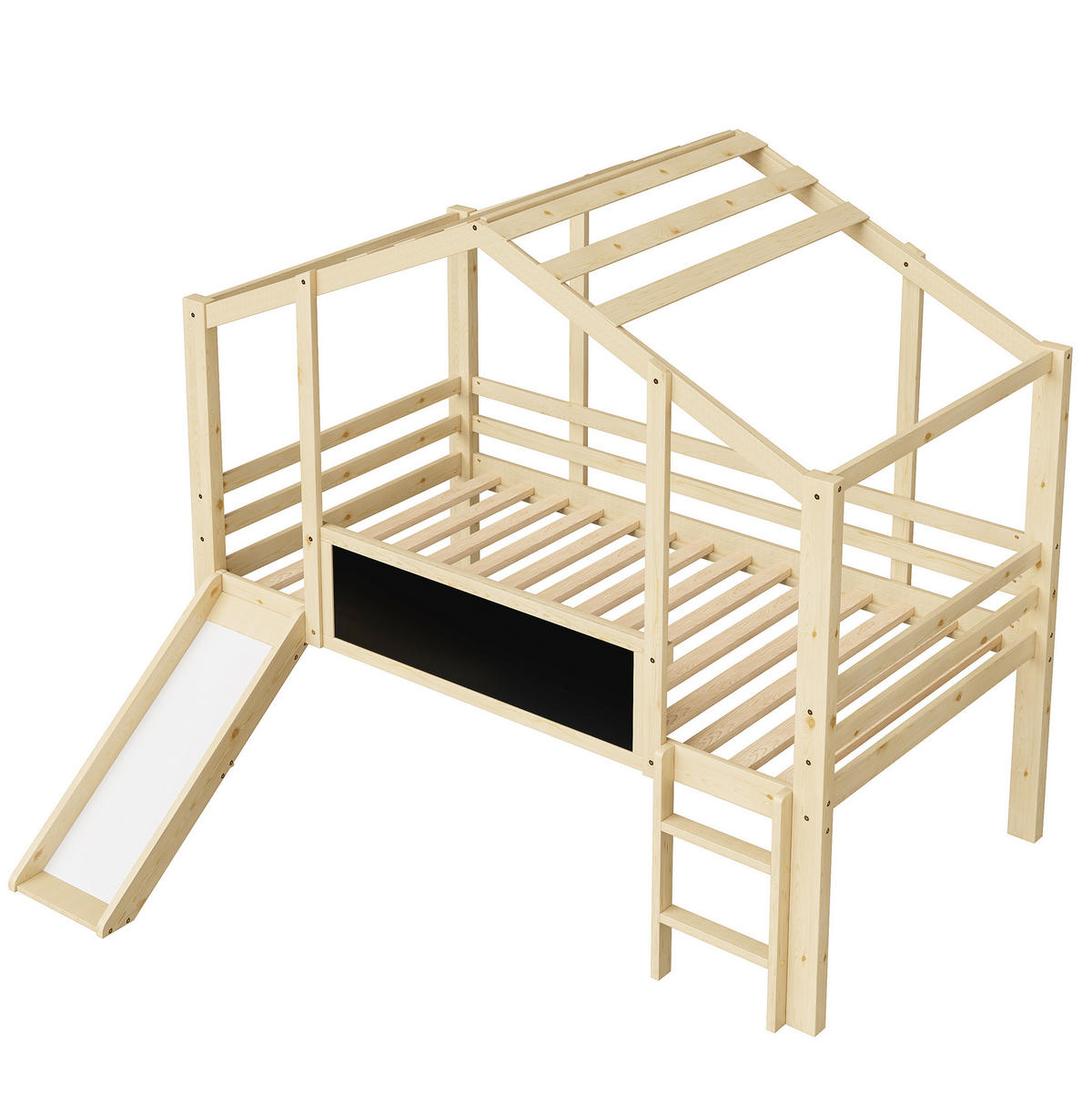 HOCHBETT 90/200 cm Hausstil mit Rutsche und Tafel, Holzfarbe - Naturfarben, Holz (90/200cm) - MIVRAY