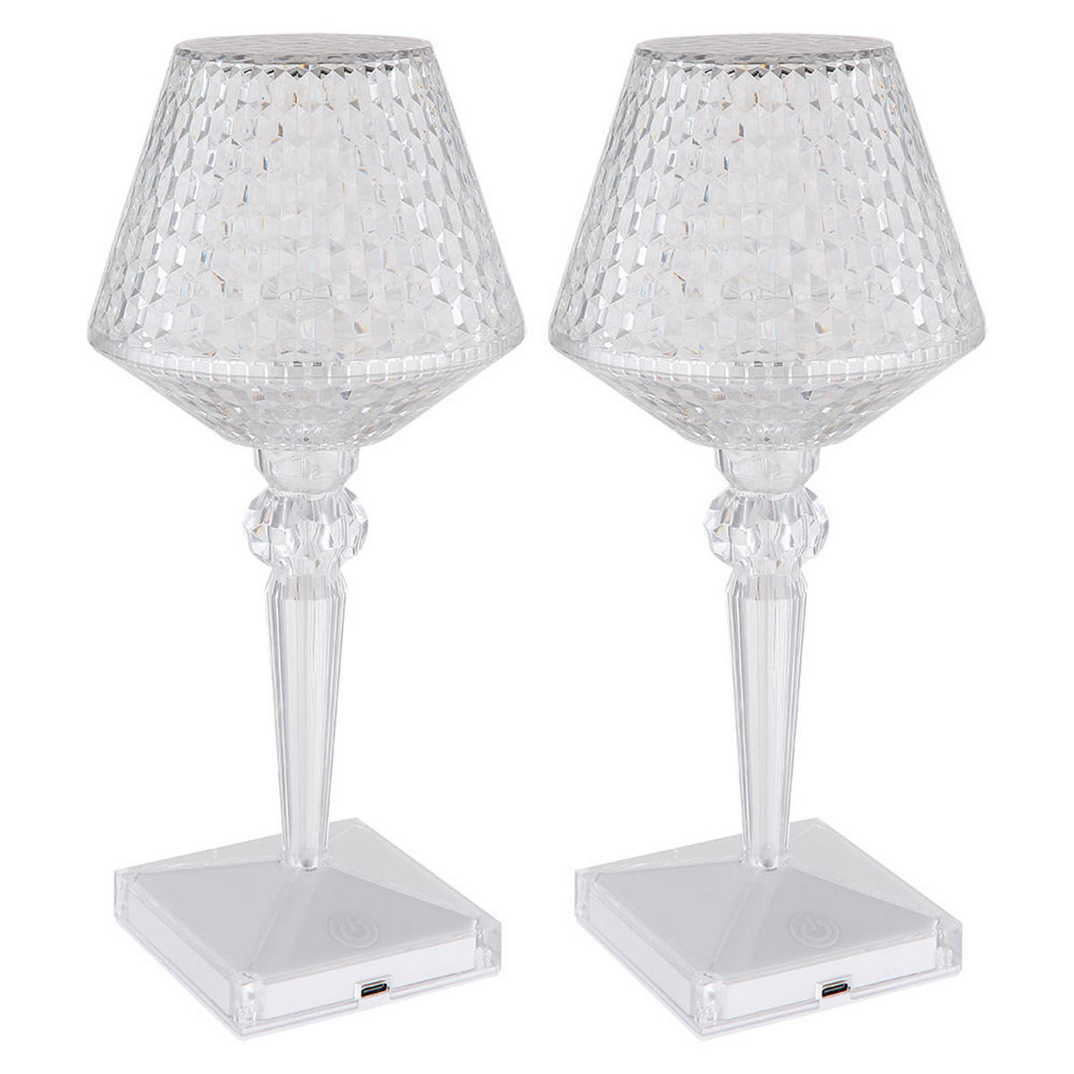 LED TISCHLEUCHTE Kunststoff Kristalloptik Klar 2er Set - Klar, Kunststoff (12/12/26cm) - Globo Lighting