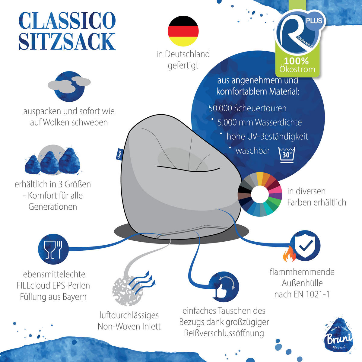 SITZSACK Classico S minzgrün - Mintgrün, Kunststoff/Textil (70/60/70cm) - Bruni