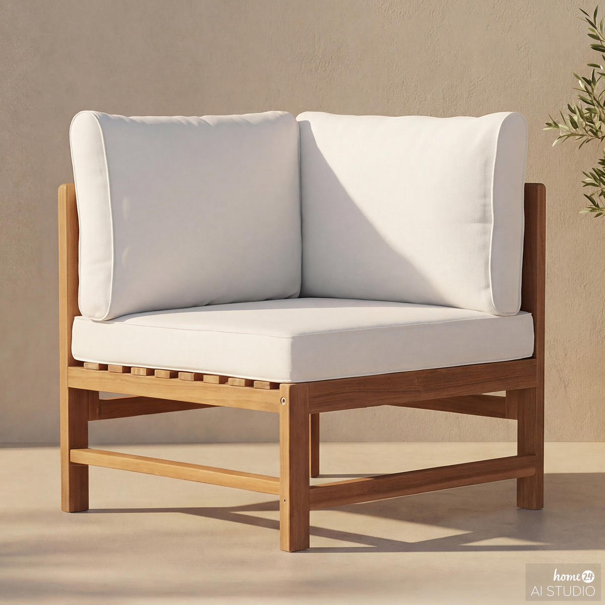 LOUNGEECKE - Akazie massiv / Polyester - Braun / Beige - Beige/Braun, Holz/Textil (66/76/66cm) - home24