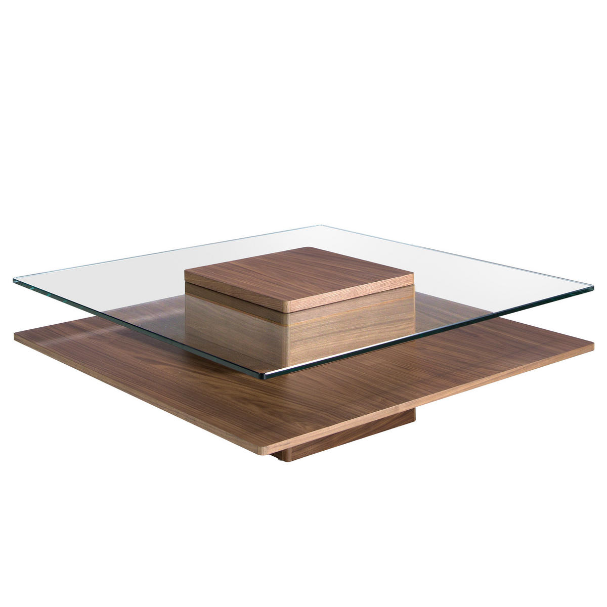 COUCHTISCH Quadratisch Glas , Walnuss 100/100/35 cm - Transparent/Nussbaumfarben, Glas/Holz (100/100/35cm) - ANGEL CERDA