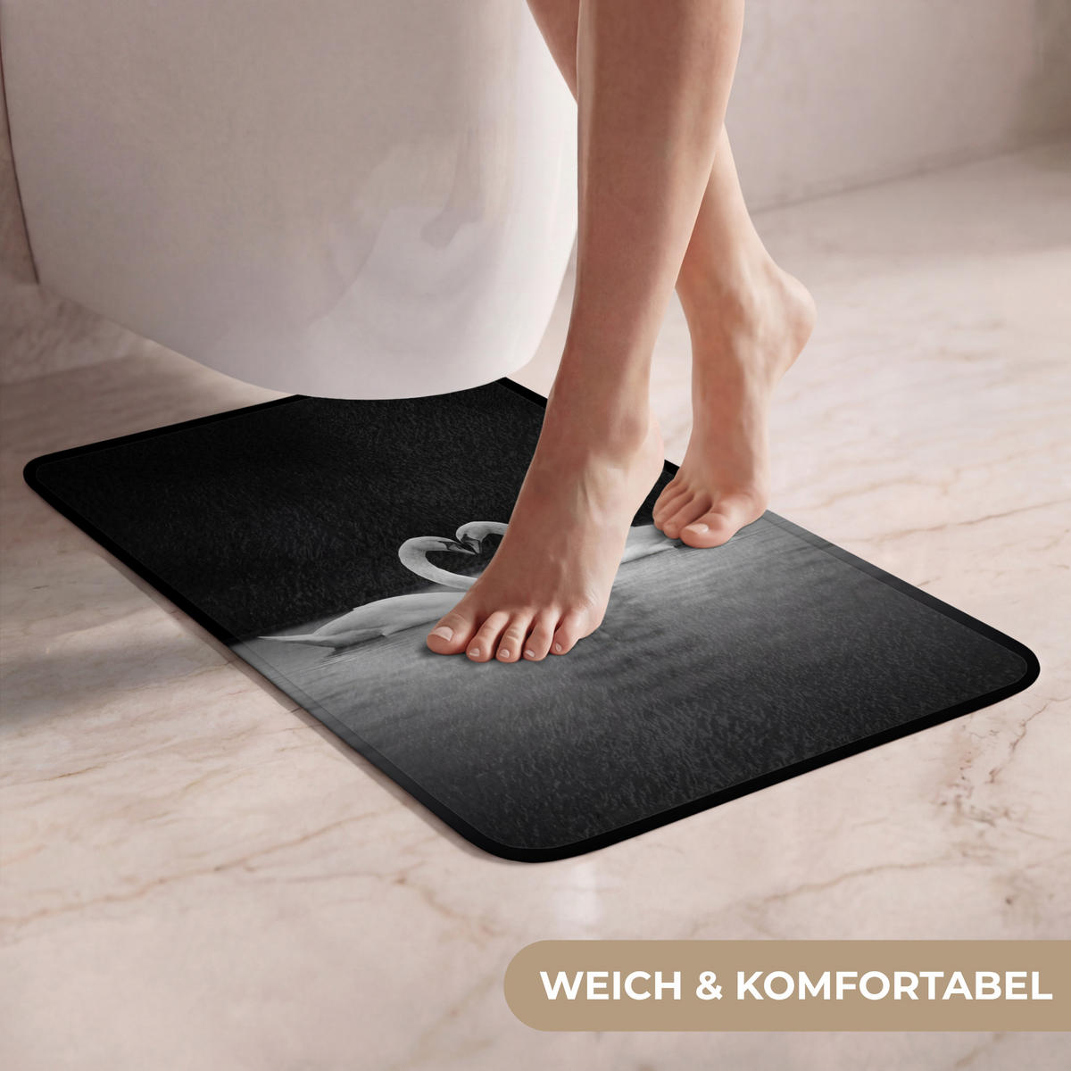 WC PŘEDLOŽKA Labutě - srdce - černá - bílá 40x60 cm - černá, textil/plast (40/1cm) - OnlyWow