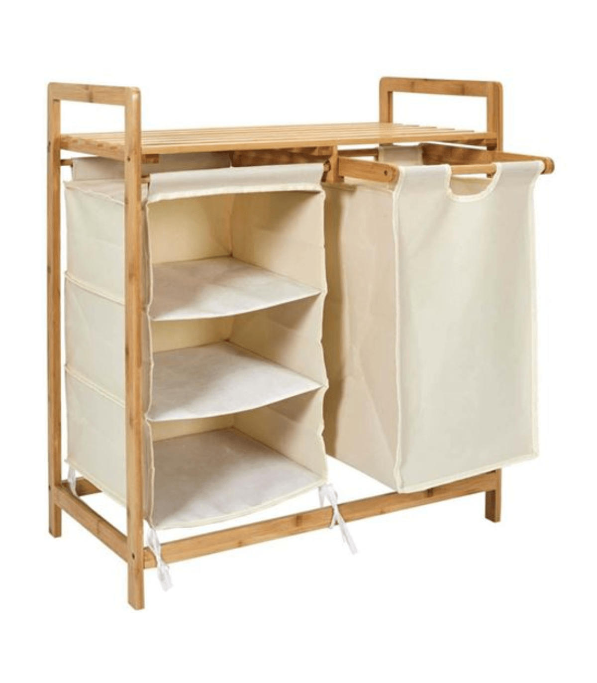 BADEZIMMER-ORGANIZER mit 4 Fächern aus Bambus und Stoff 38/69,5/77 cm - Eichefarben, Holz (69.5/38/77cm) - Calicosy