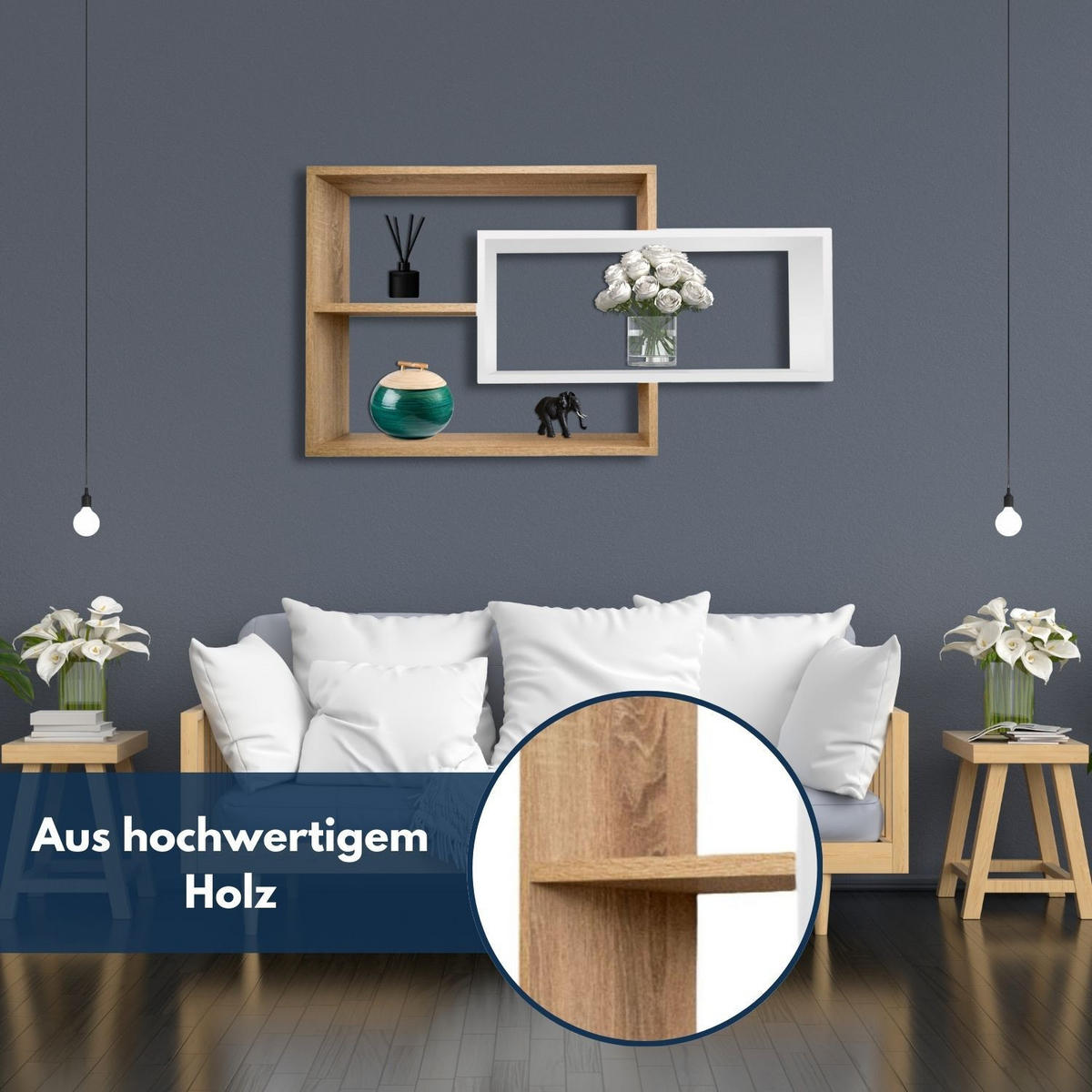 SCHWEBEREGAL KARO Natur/Weiß - Eichefarben/Naturfarben, Holzwerkstoff (20/59/104cm) - Mein-Regal