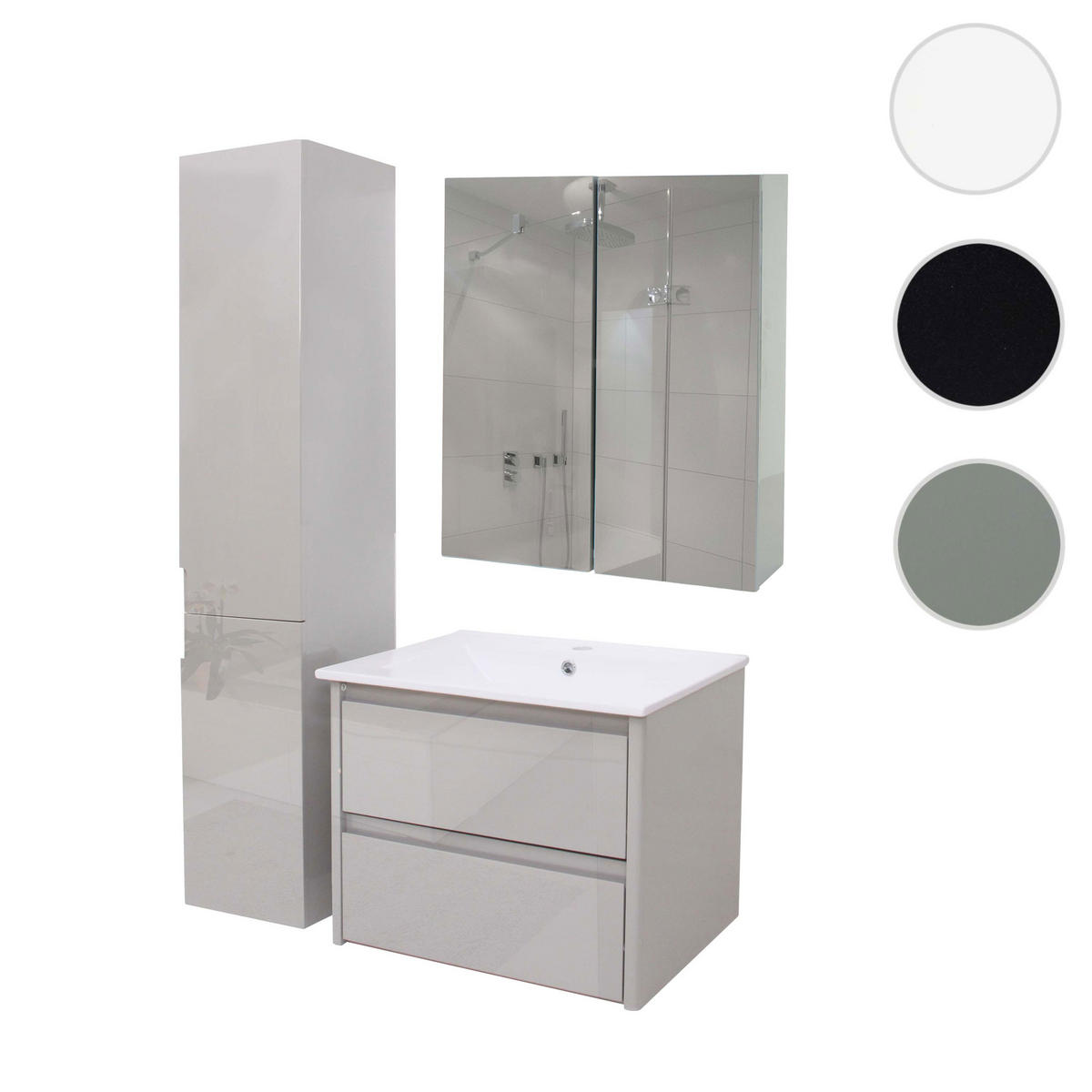 BADEZIMMERSET B19B Hochglanz Grau - Grau, Holz (61/150/47cm) - MCW