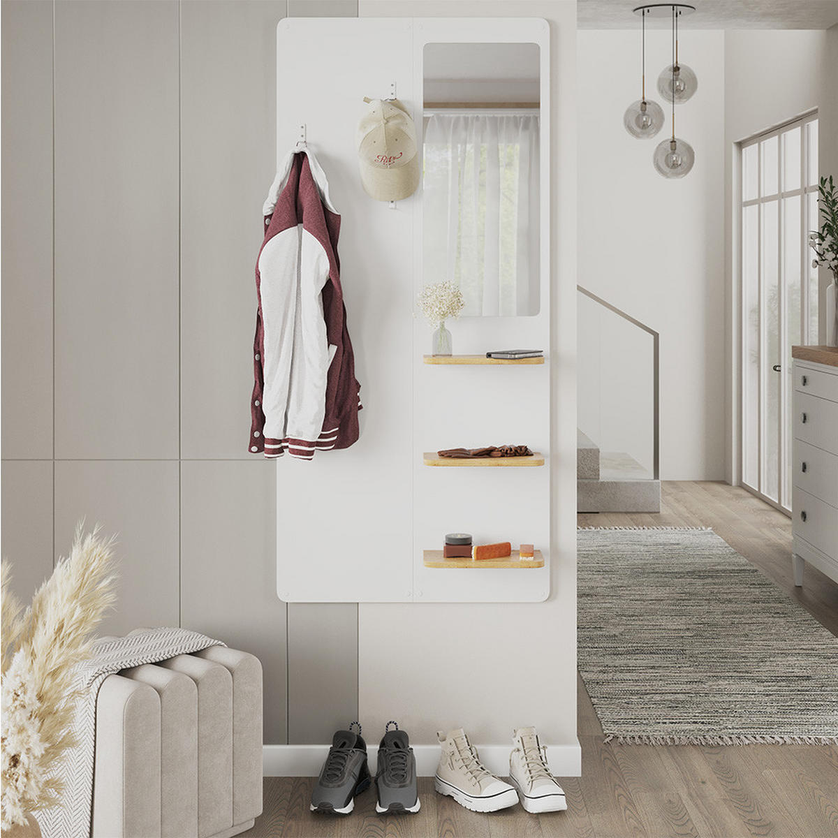 NÁSTĚNNÝ VĚŠÁK Jochen Bílá/dub - bílá/barva dubu, kompozitní dřevo (70/150/15cm) - Vicco