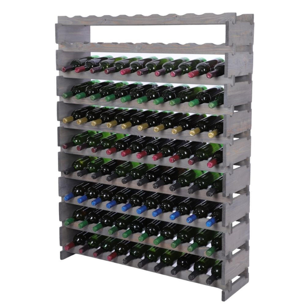 WEINREGAL VINOTECA FLEX PRO HxBxT 135x103x28cm 100 Flaschen auf 10 Ebenen Grau - Grau, Holz (103/135/28cm) - PROREGAL
