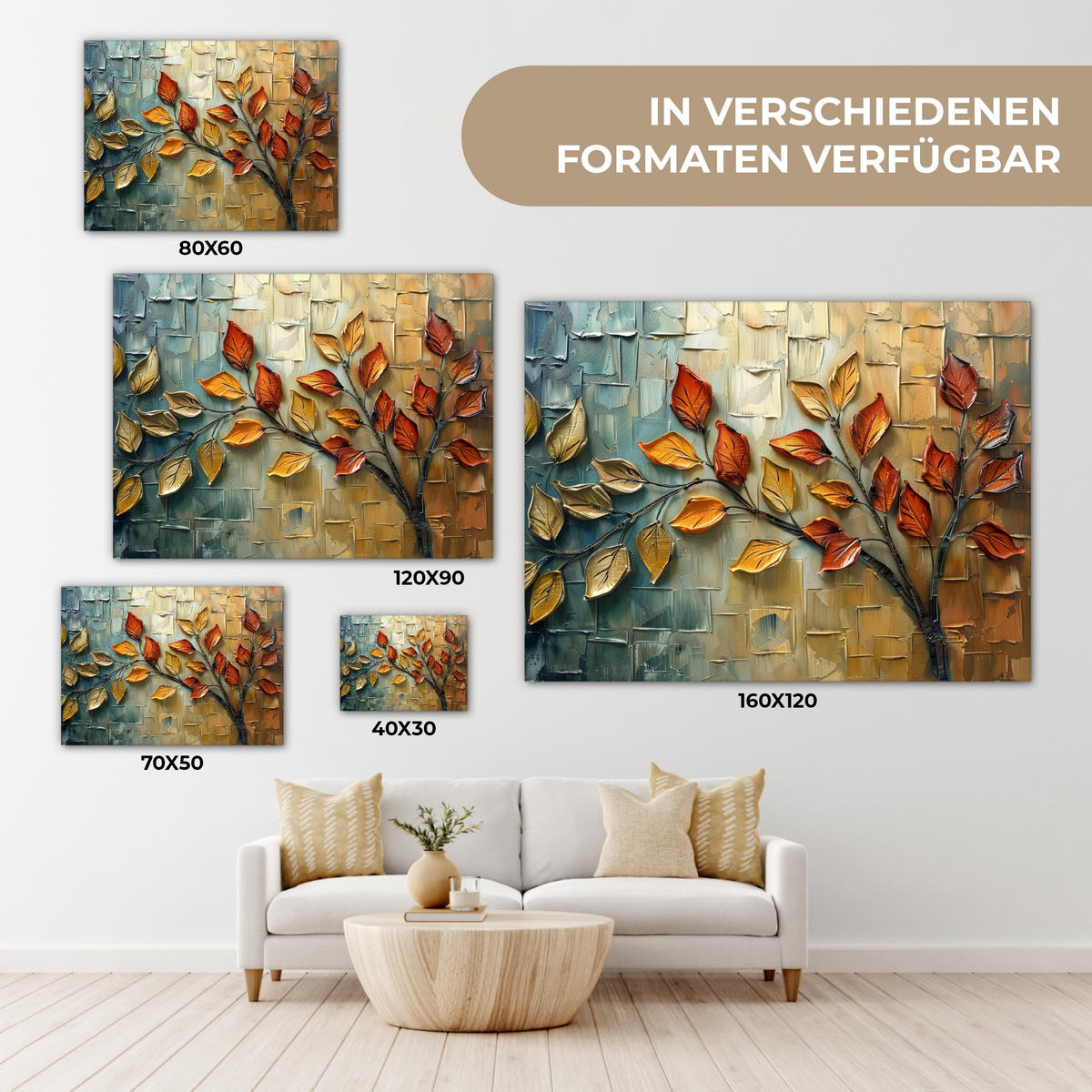 LEINWANDBILD Baum - Abstrakt - Natur - Kunst Wandbilder 80x60 cm - Goldfarben, Textil (80/60cm) - MuchoWow