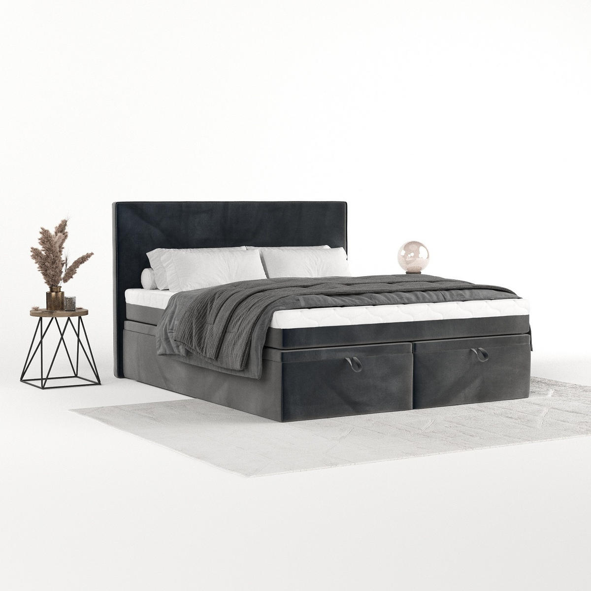 BOXBETT Zalla 160/200 cm Anthrazit im Paros Stoff - Anthrazit/Schwarz, Holz/Holzwerkstoff (160/200cm) - AltaBeds