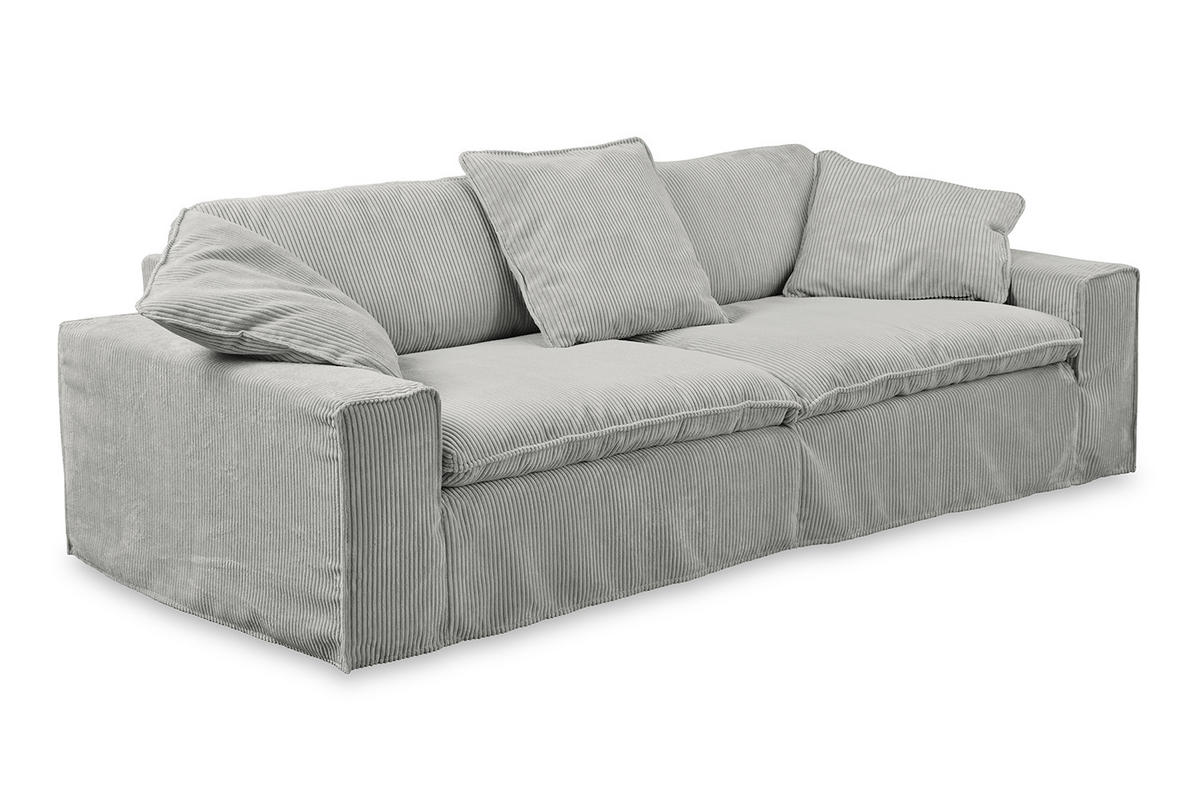 SOFA XL NETTA Grau Cord - Braun/Grau, Birkenholz/Textil (258/90/116cm) - KAWOLA