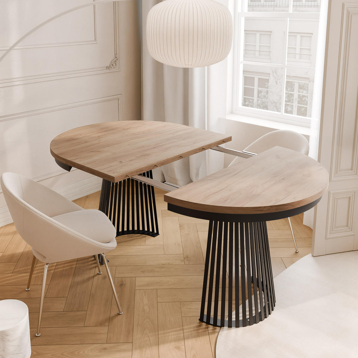 AUSZIEHTISCH AUREA 100-180/75 cm, Schwarz / Craft-Eiche - Eiche Wotan/Schwarz, Holzwerkstoff/Metall (100/100/75cm) - Idohome
