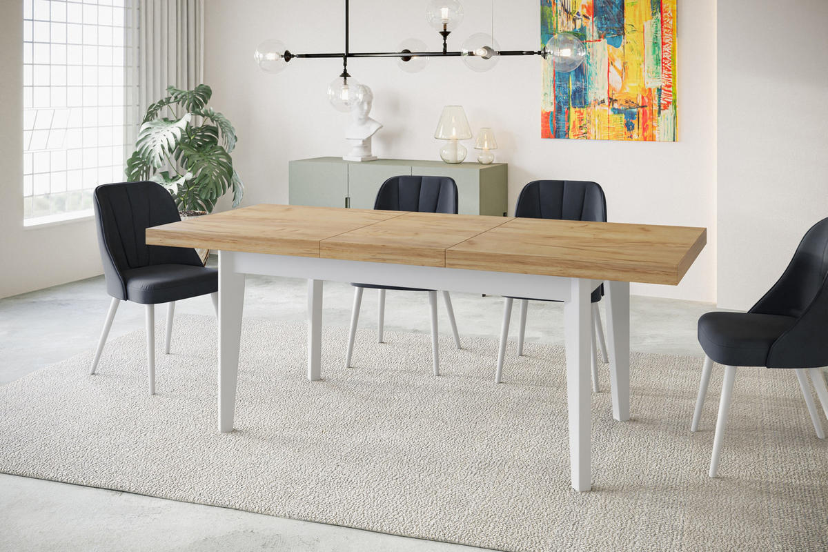 ESSZIMMERTISCH SKANDI, ausziehbarer Tisch: 120-160X80X78 cm, Farbe: CRAFT, mit Holzbeinen in Farbe Weiß - Weiß/Braun, Holzwerkstoff (120/80/78cm) - Alpi-Möbel