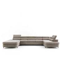 ECKSOFA U-Form PRIAM MAXI U Rechts mit Schlaffunktion 125x317 Velours Beige - Beige/Schwarz, Holz/Textil (400/91/203cm) - Muffo
